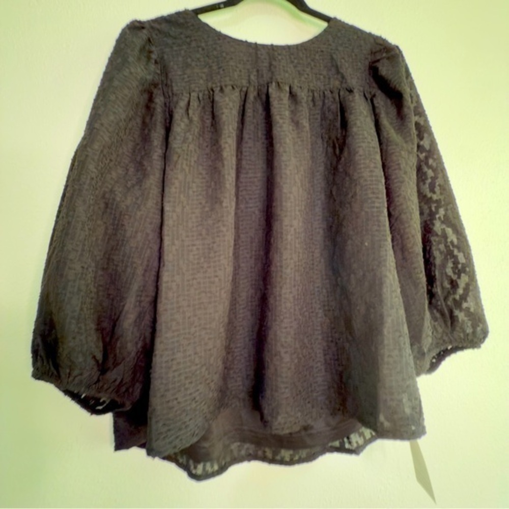 Ophelia Roe Black Bohemian Top, full three quarter length sleeves. Sz M. NWT.
